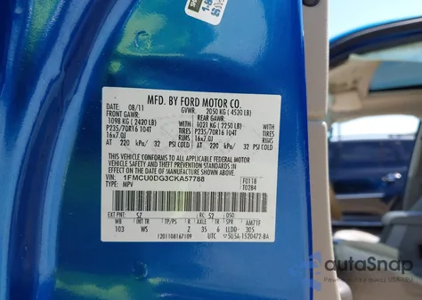 2012 Ford Escape Xlt z USA, uszkodzony, nr VIN 1FMCU0DG3CKA57788